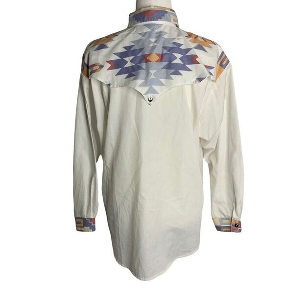 Vintage Roughrider Western Shirt M White Aztec Button Long Sleeve One Point Yoke - Picture 7 of 8